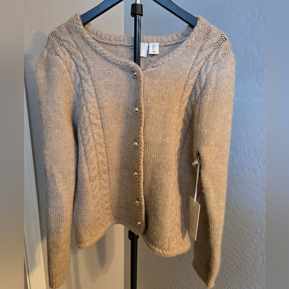 NWT Joie Cable Knit Button Front Cardigan Sweater Oatmeal Beige Size L